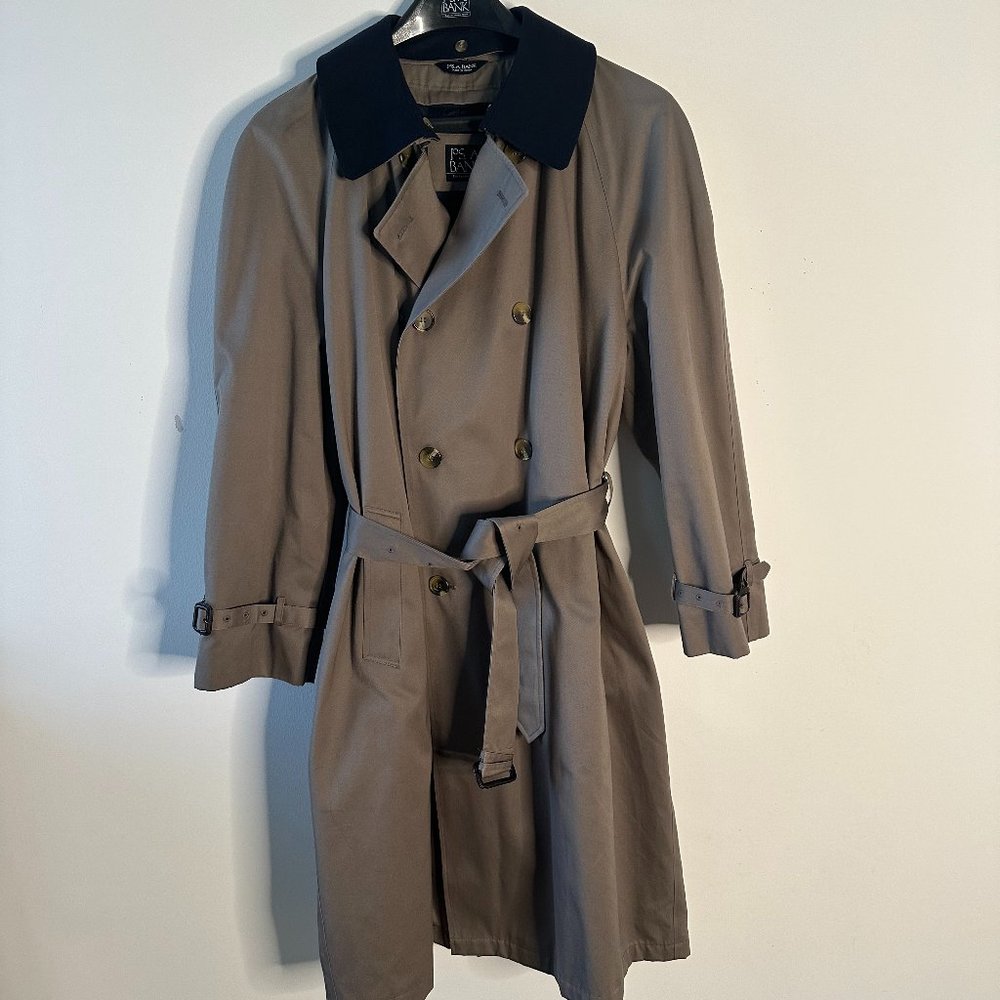 Jos. A Bank Men's Olive Khaki Full Length Trench Raincoat 42R